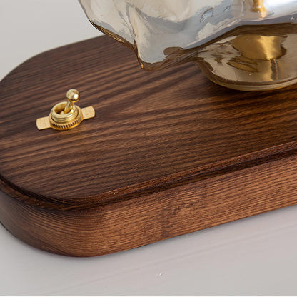 Tafellamp van glas Chic Ice Stone – Elegante mix van metalen en houten voet