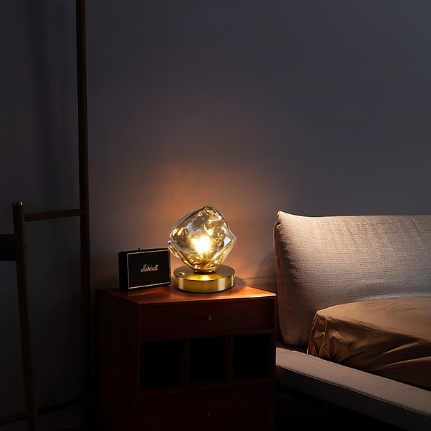 Chic Ice Stone glass table lamp – Elegant blend of metal and wood base