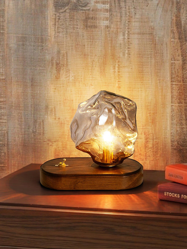 Chic Ice Stone glass table lamp – Elegant blend of metal and wood base