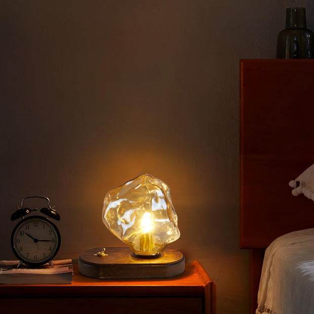 Chic Ice Stone glass table lamp – Elegant blend of metal and wood base