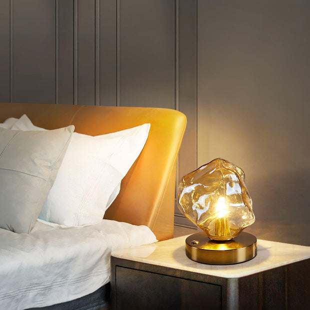 Chic Ice Stone glass table lamp – Elegant blend of metal and wood base