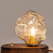Chic Ice Stone glass table lamp – Elegant blend of metal and wood base