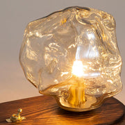 Chic Ice Stone glass table lamp – Elegant blend of metal and wood base