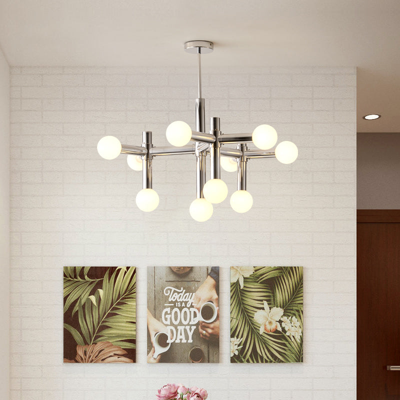 Elegante Scandinavische glazen bolvormige kroonluchter – Stijlvolle moderne hanglamp met een chique chromen afwerking