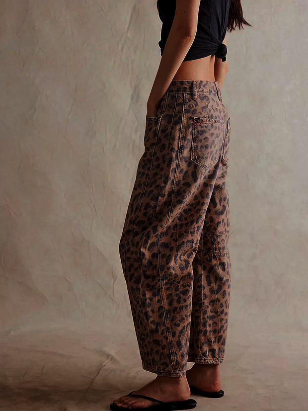 Jean Large Women Leopard Print Mid-High Waist - Comfortable and Trendy Wide Pants