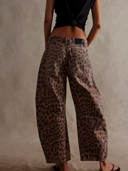 Jean Large Women Leopard Print Mid-High Waist - Comfortable and Trendy Wide Pants