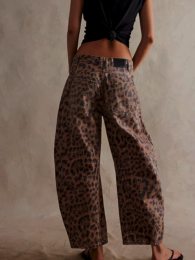 Jean Large Women Leopard Print Mid-High Waist - Comfortable and Trendy Wide Pants