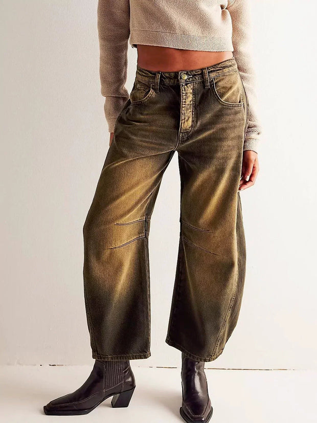 Jean Large Women Leopard Print Mid-High Waist - Comfortable and Trendy Wide Pants