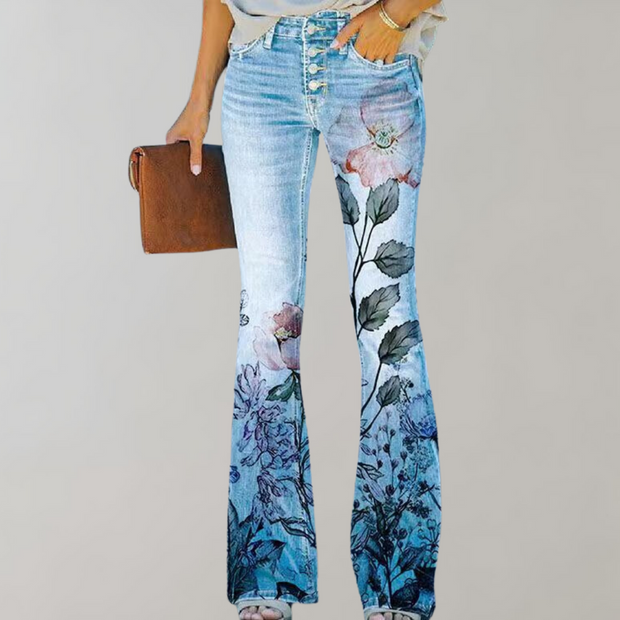 Comfortable Flared Jeans for Women - Bright Prints, Size S to 3XL, Casual Style for a Trendy Summer