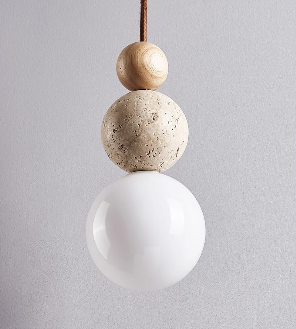 Elegant Chandelier in Lava Stone and Travertine – A Dazzling Fusion of Glass and Wood Textures