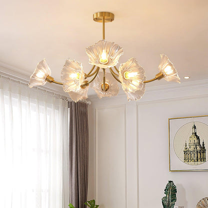 Superb Glass and Brass Chandelier Kalin – Exquisite Floral Elegance for Your Living and Dining Spaces