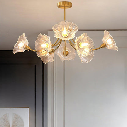 Superb Glass and Brass Chandelier Kalin – Exquisite Floral Elegance for Your Living and Dining Spaces