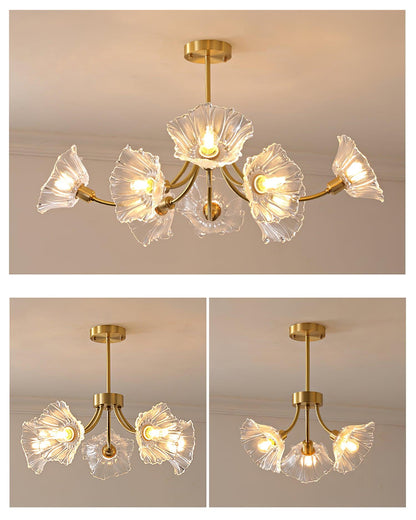Superb Glass and Brass Chandelier Kalin – Exquisite Floral Elegance for Your Living and Dining Spaces