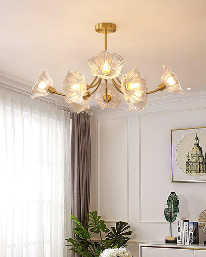 Superb Glass and Brass Chandelier Kalin – Exquisite Floral Elegance for Your Living and Dining Spaces