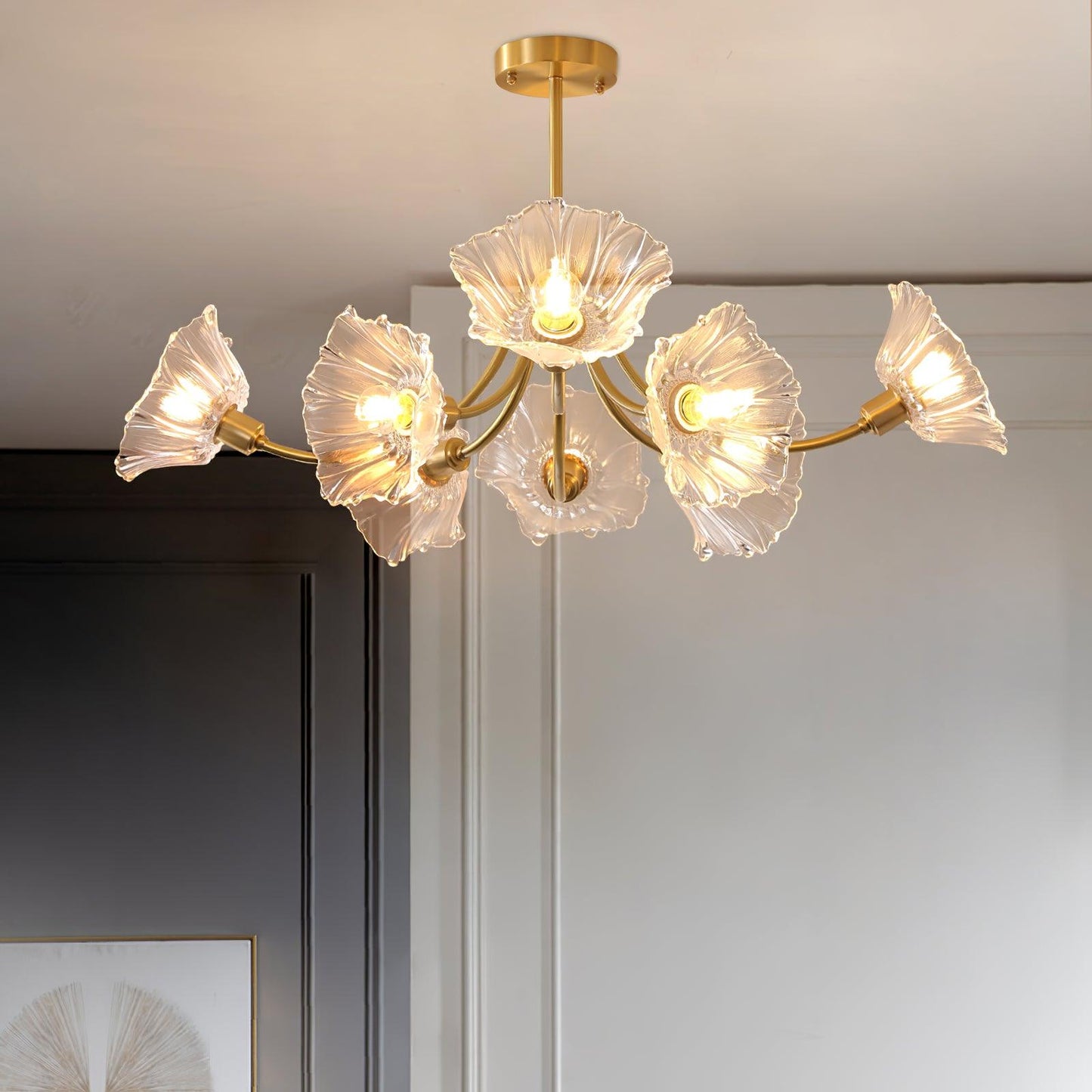 Superb Glass and Brass Chandelier Kalin – Exquisite Floral Elegance for Your Living and Dining Spaces
