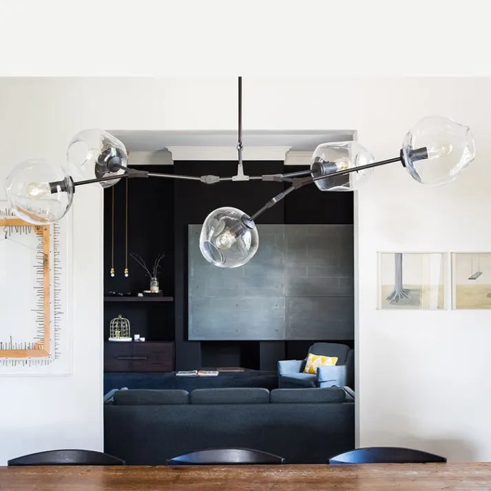 Sleek Sputnik Bifurcation Chandelier – Contemporary Elegance in Blown Glass and Metal