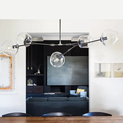 Sleek Sputnik Bifurcation Chandelier – Contemporary Elegance in Blown Glass and Metal