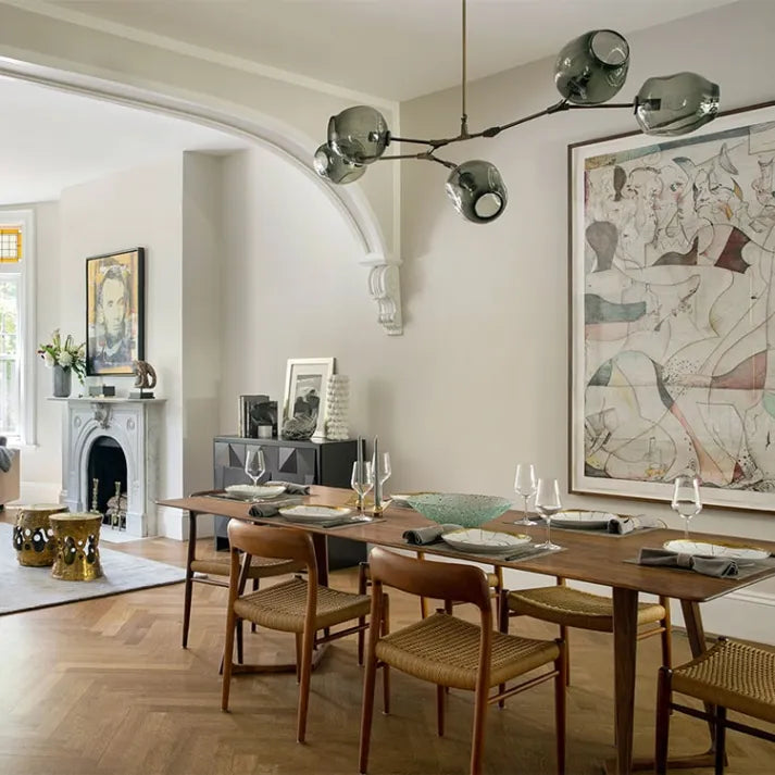 Sleek Sputnik Bifurcation Chandelier – Contemporary Elegance in Blown Glass and Metal