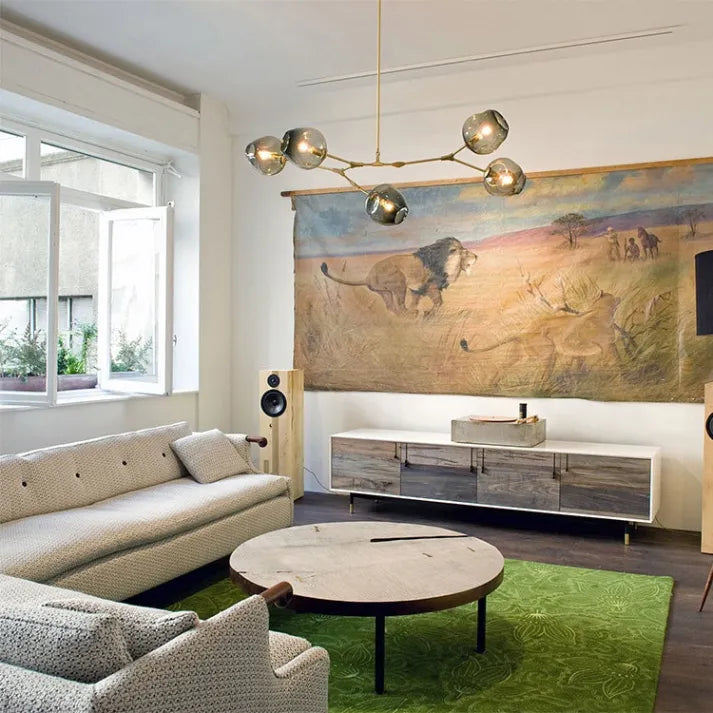 Sleek Sputnik Bifurcation Chandelier – Contemporary Elegance in Blown Glass and Metal