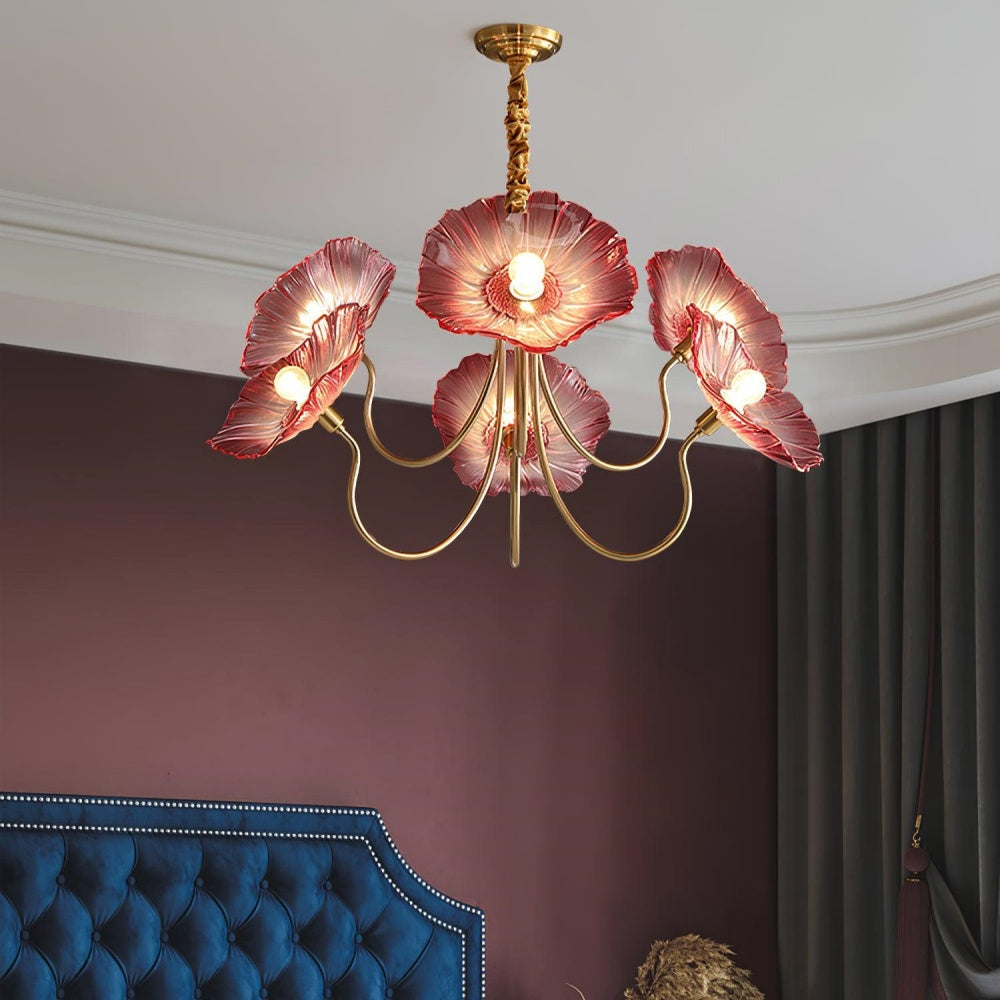 Kroonluchter van mat glas in elegante bladvorm – een verblindend accent voor verfijnde ruimtes