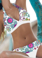 Maillot de Bain Femme Taille Haute à Motif Floral - Ensemble de Bikini Ajustable avec Coussinets Amovibles jusqu'à 8XL
