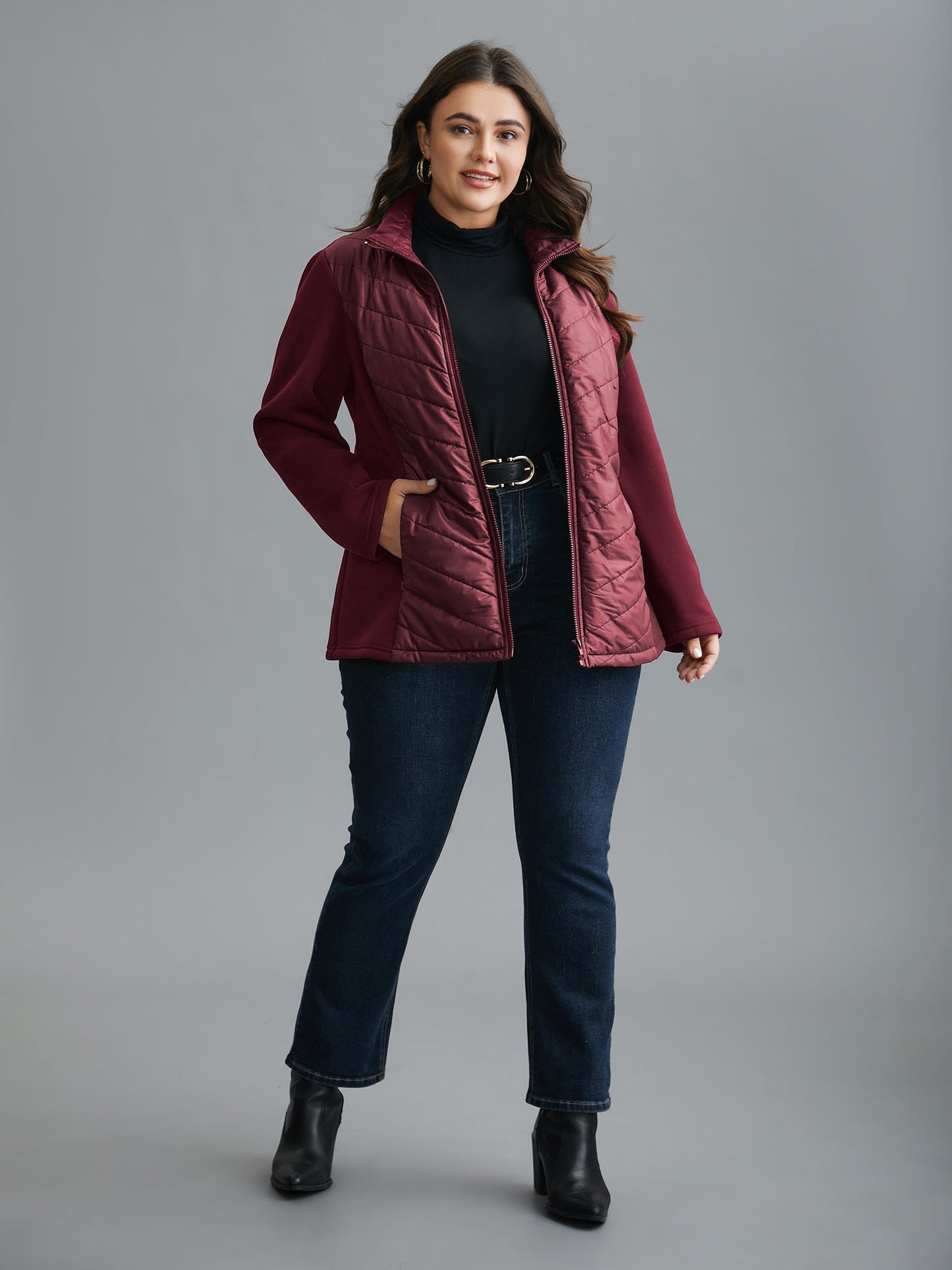 Winterjas Dames Met Rits Zwart Opstaande Kraag Polyester - Lange Jas Chic en Comfortabel