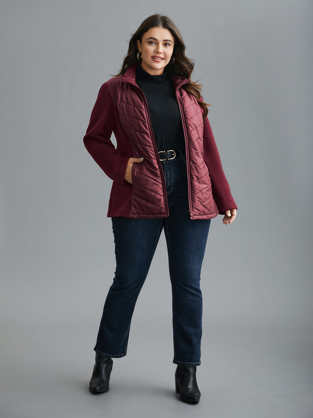 Women's Winter Coat Zipped Black High Collar in Polyester - Long Chic and Comfortable Coat