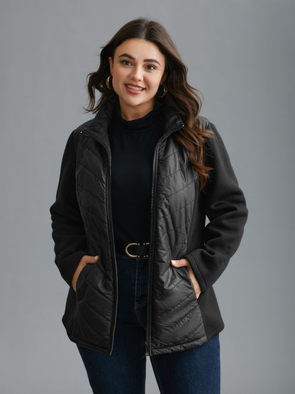 Winterjas Dames Met Rits Zwart Opstaande Kraag Polyester - Lange Jas Chic en Comfortabel