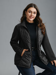 Women's Winter Coat Zipped Black High Collar in Polyester - Long Chic and Comfortable Coat