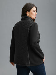 Women's Winter Coat Zipped Black High Collar in Polyester - Long Chic and Comfortable Coat