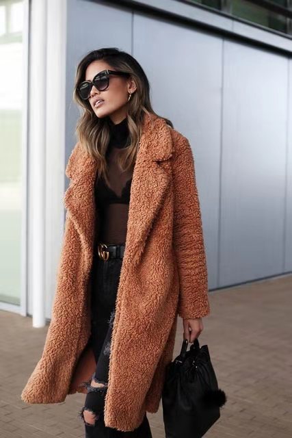 Manteau Long en Fausse Fourrure pour Femme – Manteau Hiver Chaleureux et Élégant