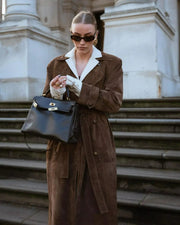 Elegant Suede Trench Coat with Adjustable Belt – Classic Style and Modern Comfort