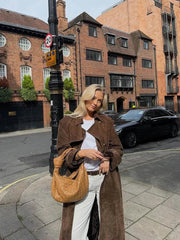 Elegant Suede Trench Coat with Adjustable Belt – Classic Style and Modern Comfort