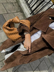 Elegant Suede Trench Coat with Adjustable Belt – Classic Style and Modern Comfort