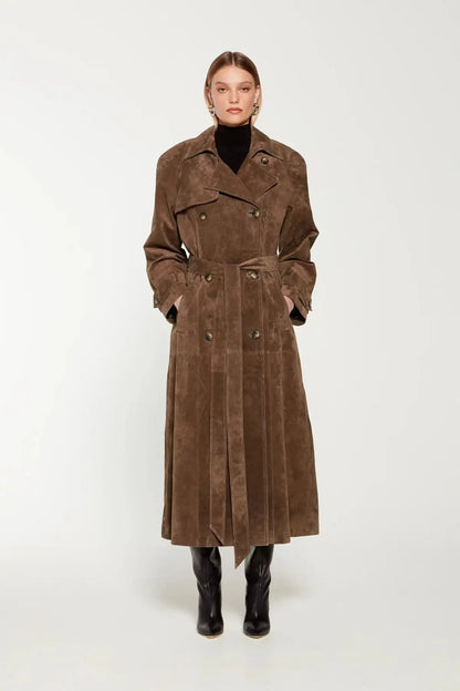Manteau Trench en Suède Élégant avec Ceinture Ajustable – Style Classique et Confort Moderne