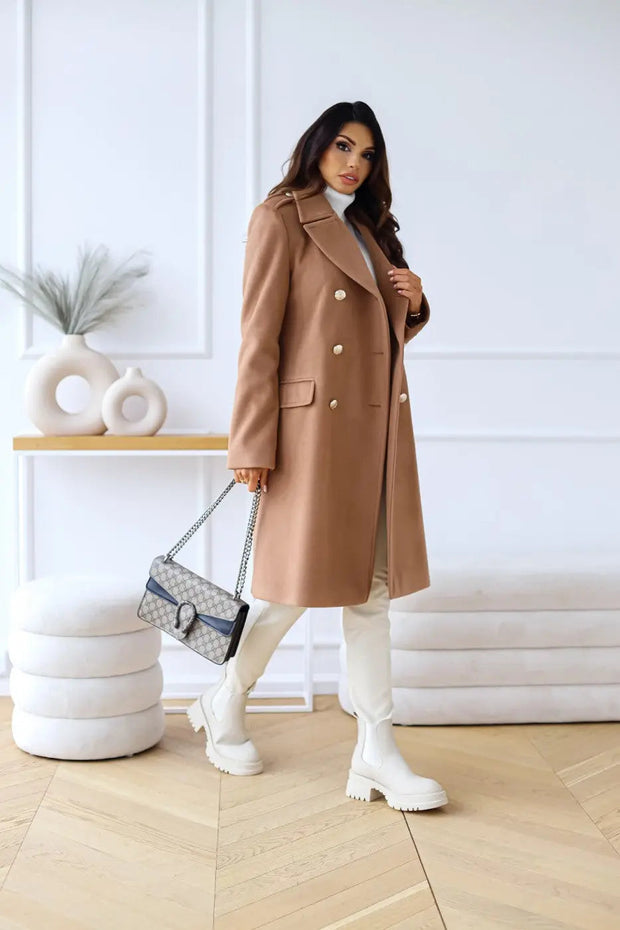 Women's Long Wool Coat with Double Buttoning – Classic Elegance and Comfort for Cold Days