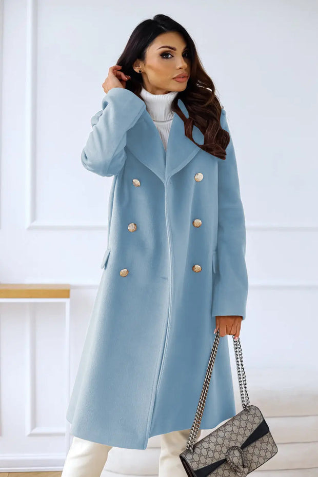 Women's Long Wool Coat with Double Breasted Closure – Classic Elegance and Optimal Comfort