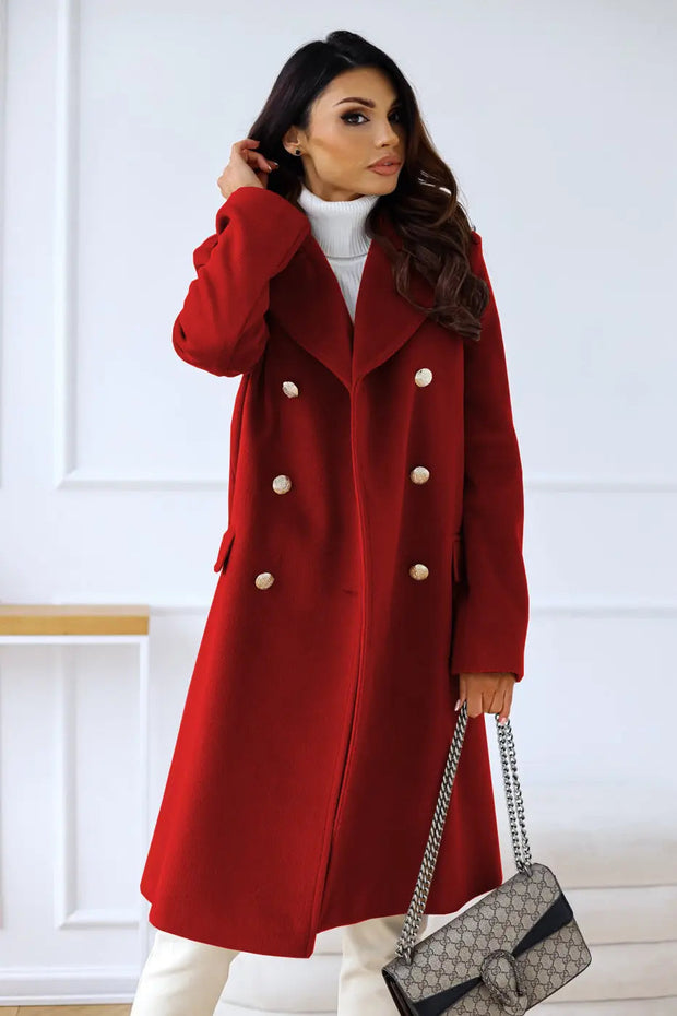 Women's Long Wool Coat with Double Breasted Closure – Classic Elegance and Optimal Comfort