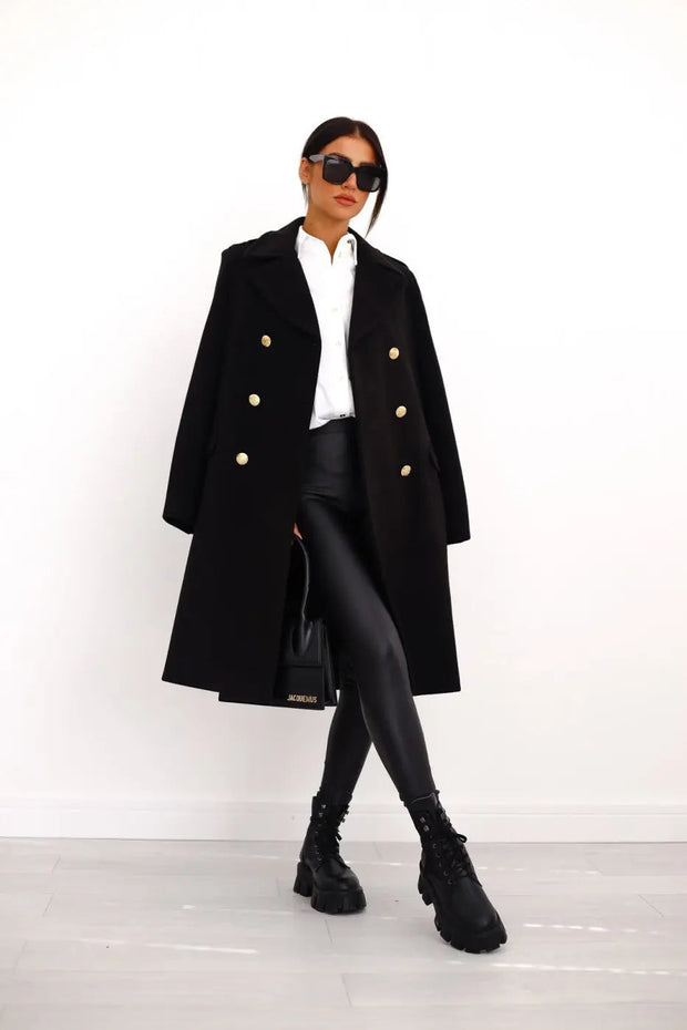 Women's Long Wool Coat with Double Breasted Closure – Classic Elegance and Optimal Comfort