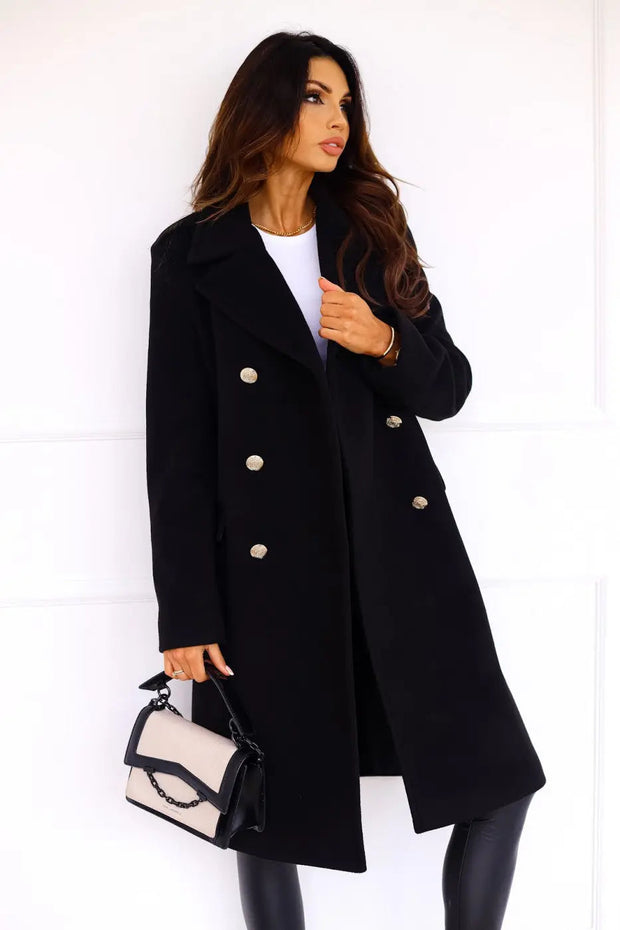 Women's Long Wool Coat with Double Breasted Closure – Classic Elegance and Optimal Comfort