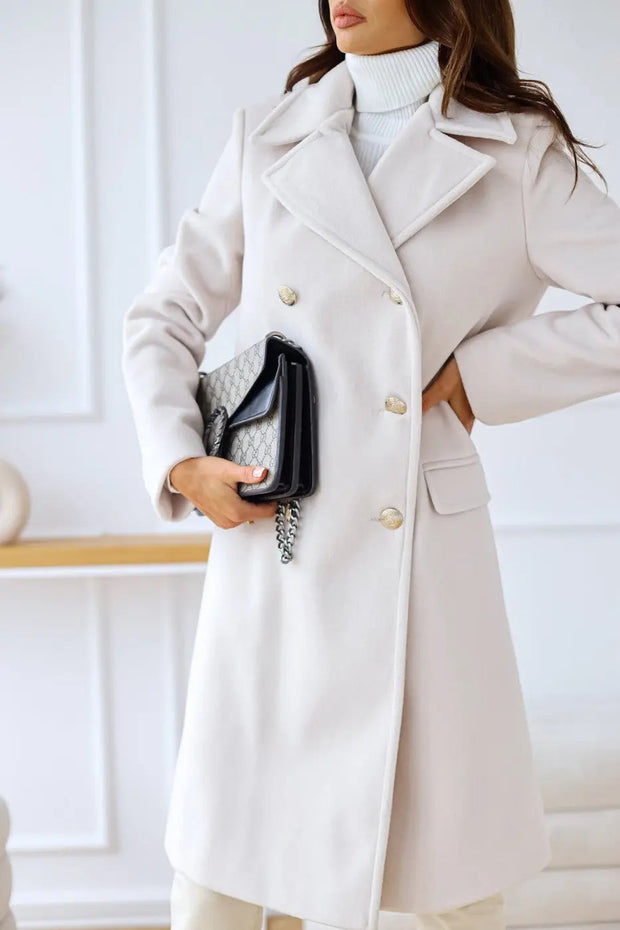 Women's Long Wool Coat with Double Breasted Closure – Classic Elegance and Optimal Comfort