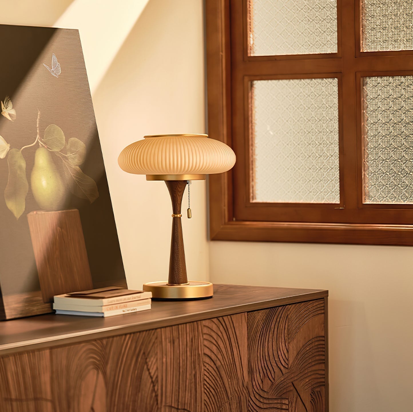 Lampe de table Matsutake – Design éco-chic avec des éléments en métal, bois et verre