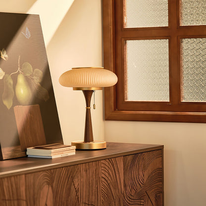 Lampe de table Matsutake – Design éco-chic avec des éléments en métal, bois et verre