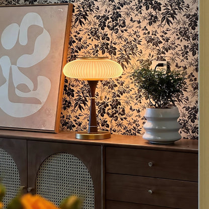 Lampe de table Matsutake – Design éco-chic avec des éléments en métal, bois et verre