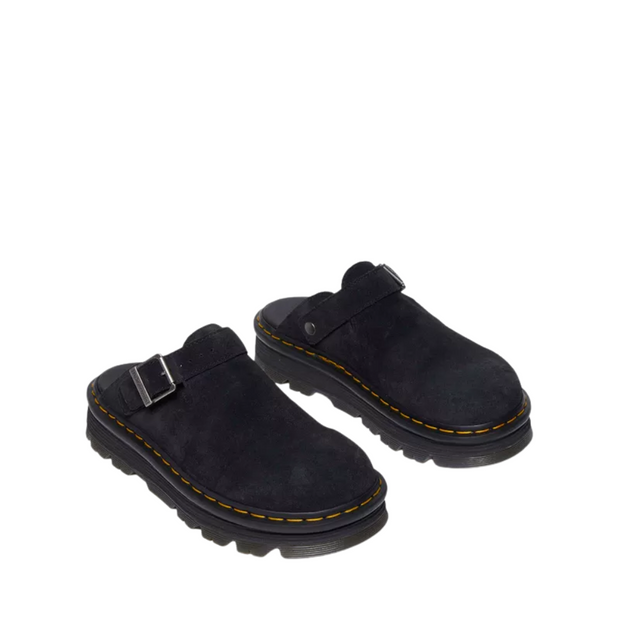 Unisex Platform Mules in Black Suede with Adjustable Strap - Comfort and Bold Style