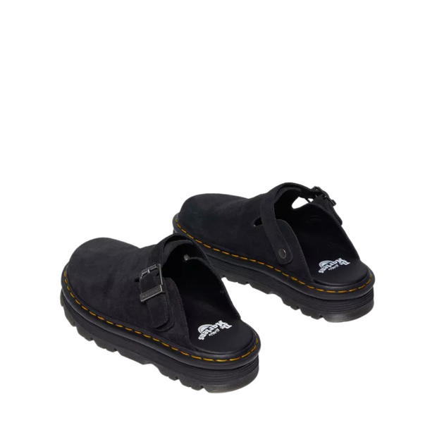 Unisex Platform Mules in Black Suede with Adjustable Strap - Comfort and Bold Style