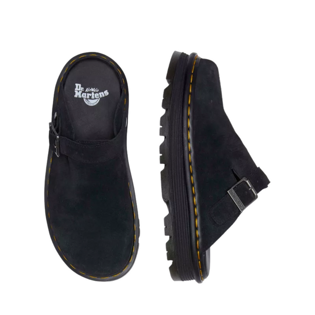Unisex Platform Mules in Black Suede with Adjustable Strap - Comfort and Bold Style