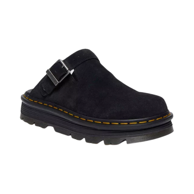 Unisex Platform Mules in Black Suede with Adjustable Strap - Comfort and Bold Style