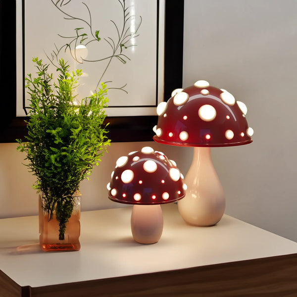 Enchanting Amanita LED Mushroom Table Lamp – Dimmable and Wireless!