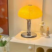Elegantly designed Bauhaus table lamp by Pilz – Chic fusion of glass and metal with warm amber lampshade